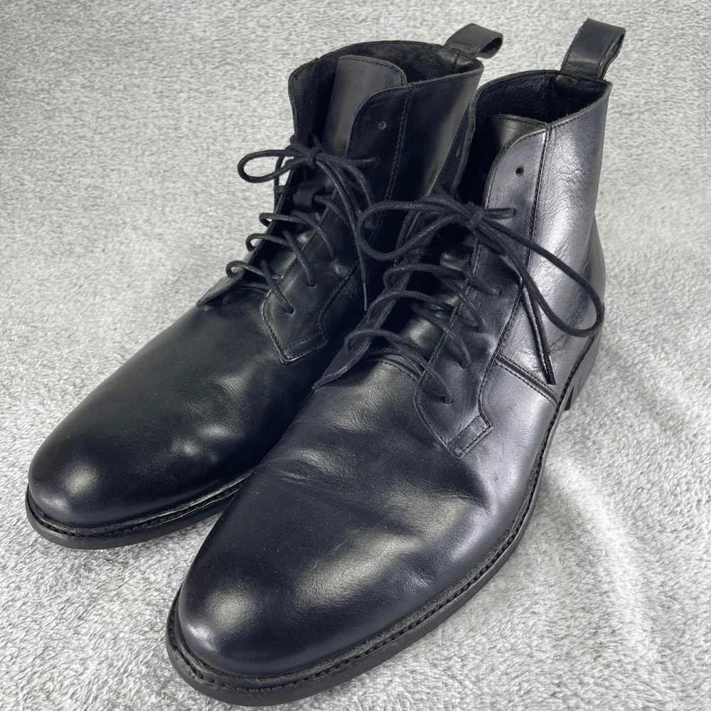 AllSaints Boots Men 12 EU 45 Black Leather Lace Up Ankle Boot Combat Minimalist